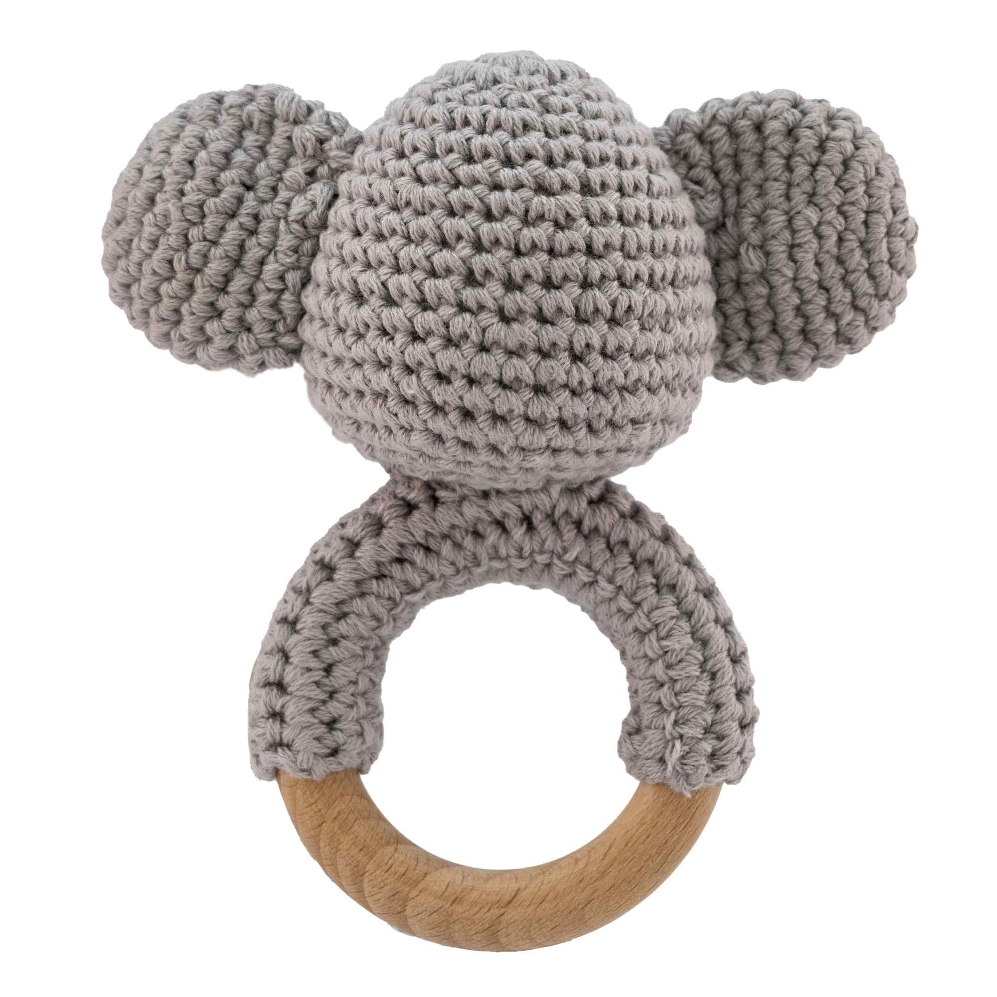 Sonajero para bebe diseño Elefante gris mango madera - imagen 2
