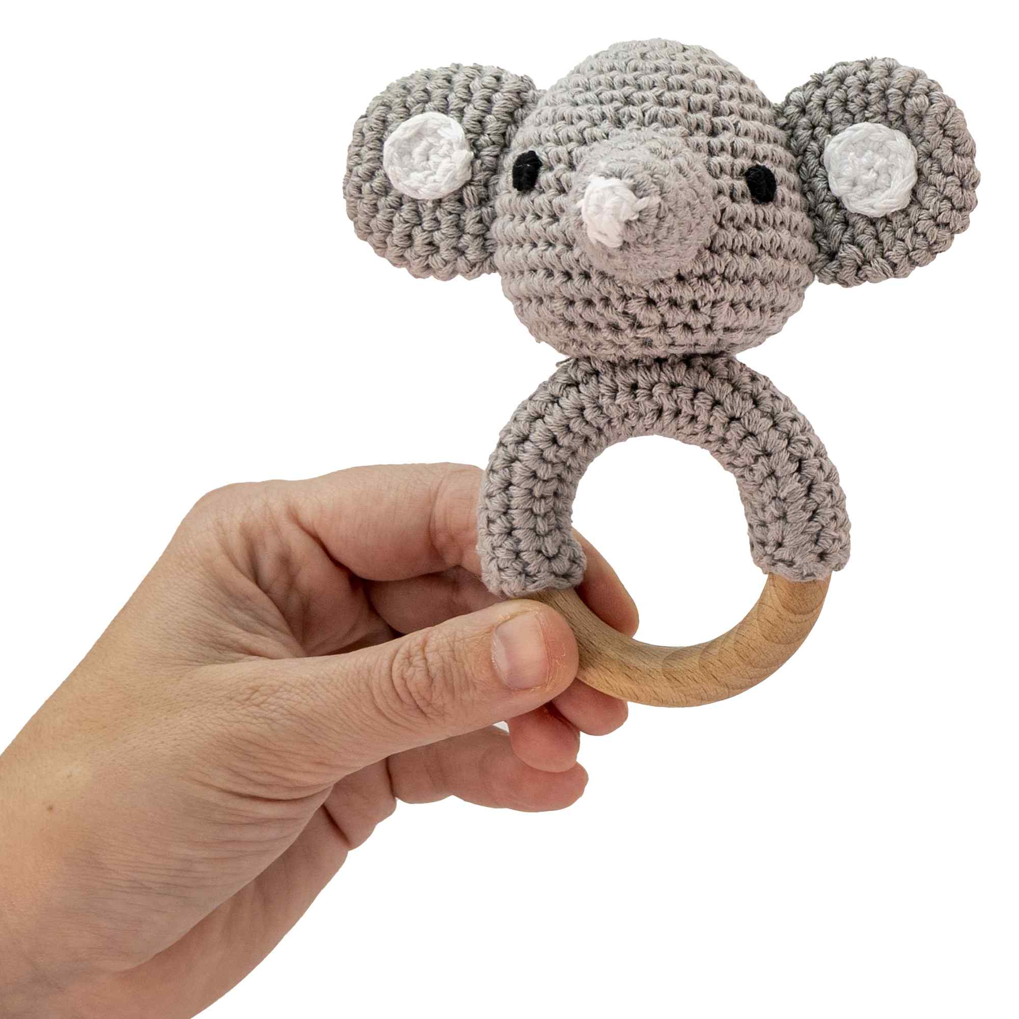 Sonajero para bebe diseño Elefante gris mango madera - imagen 6