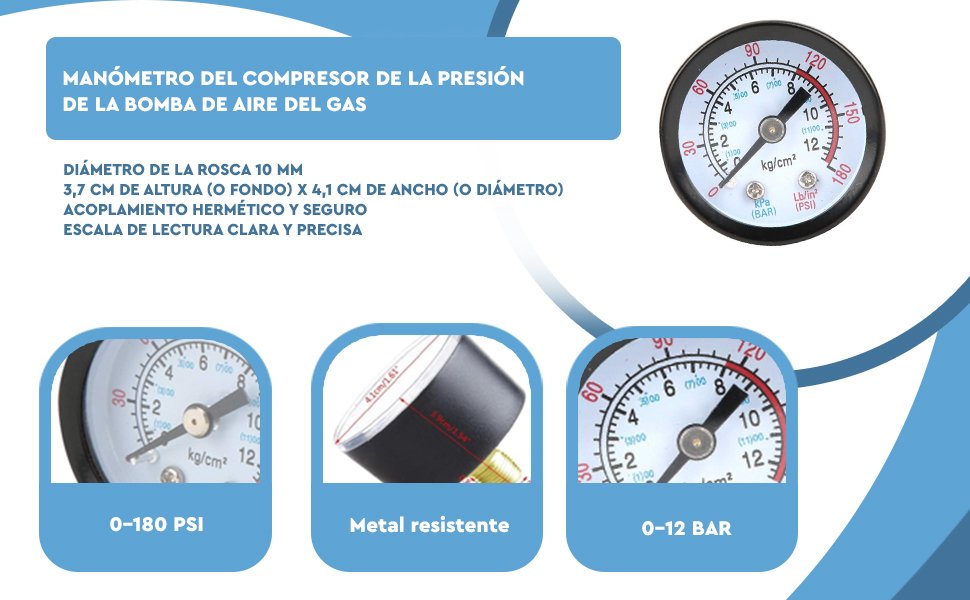 Banner - Manometro del compresor de la presion de la bomba de aire del gas Rosca 10mm 0-180 PSI