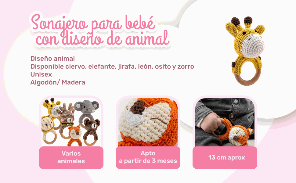 Banner - Sonajero para bebe diseño Caracol mango madera