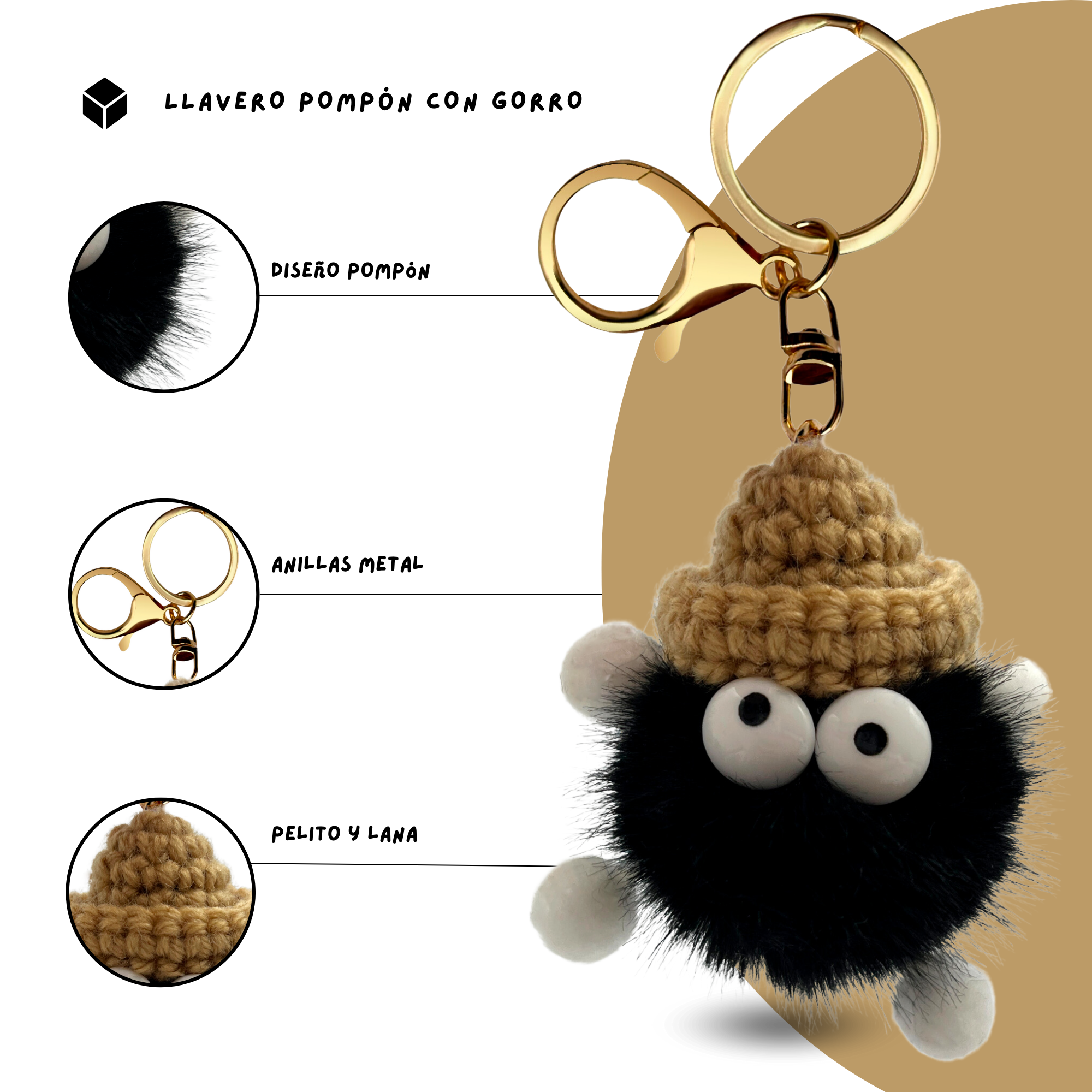 Llavero pompon con ojos negro - imagen 3