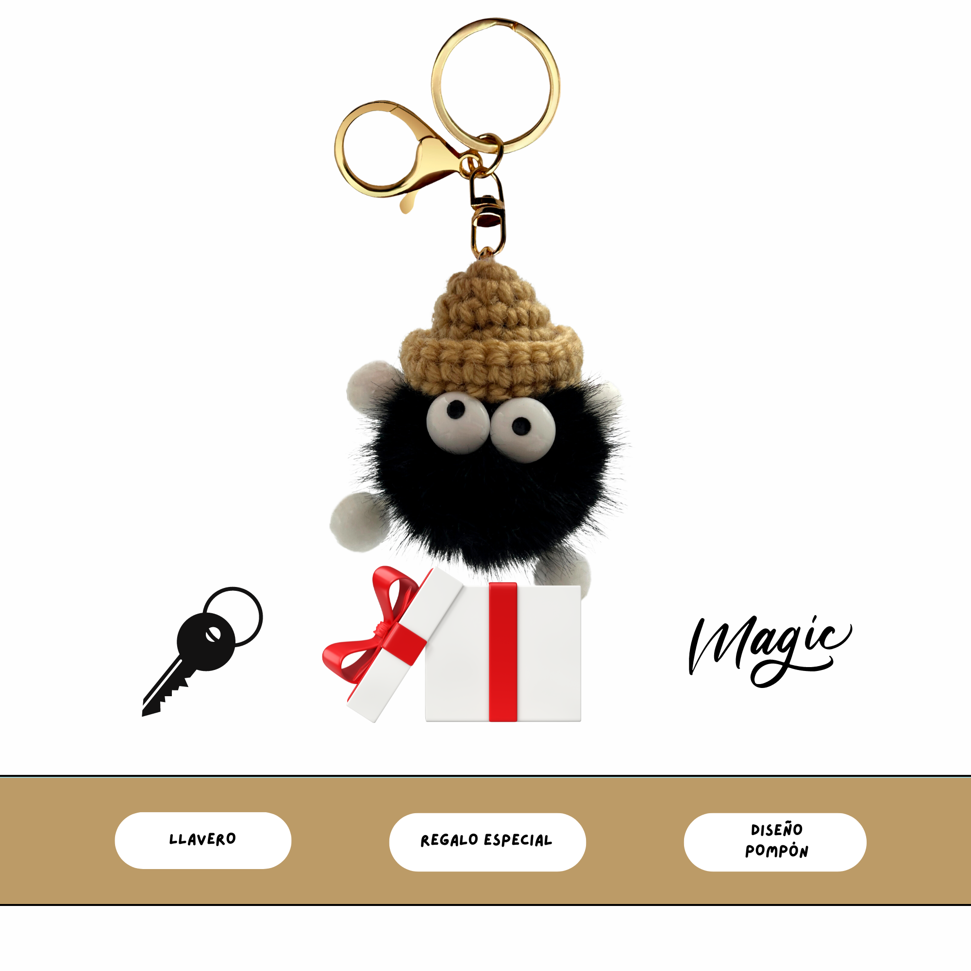 Llavero pompon con ojos negro - imagen 6