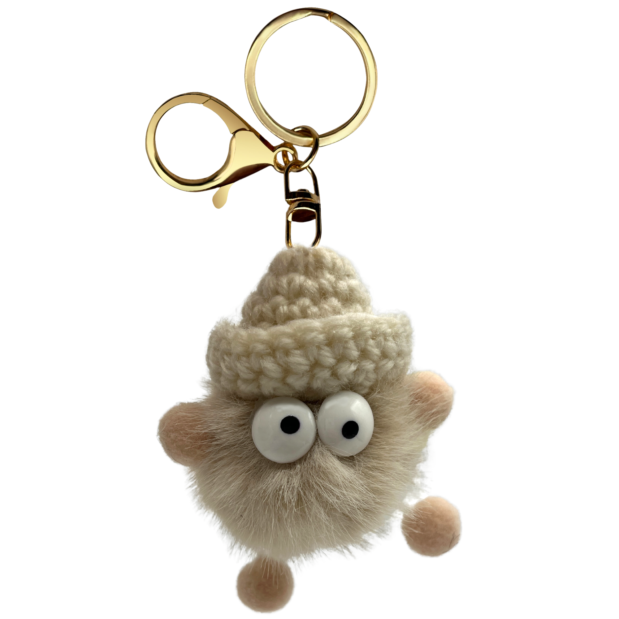 Llavero pompon con ojos beige