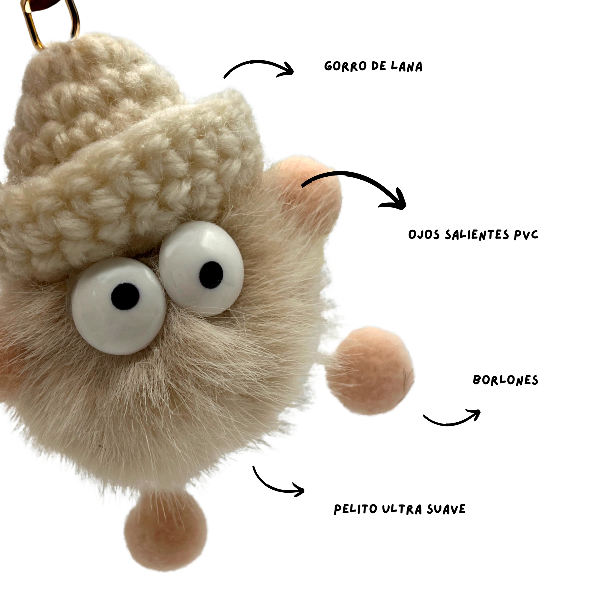 Llavero pompon con ojos beige - imagen 5