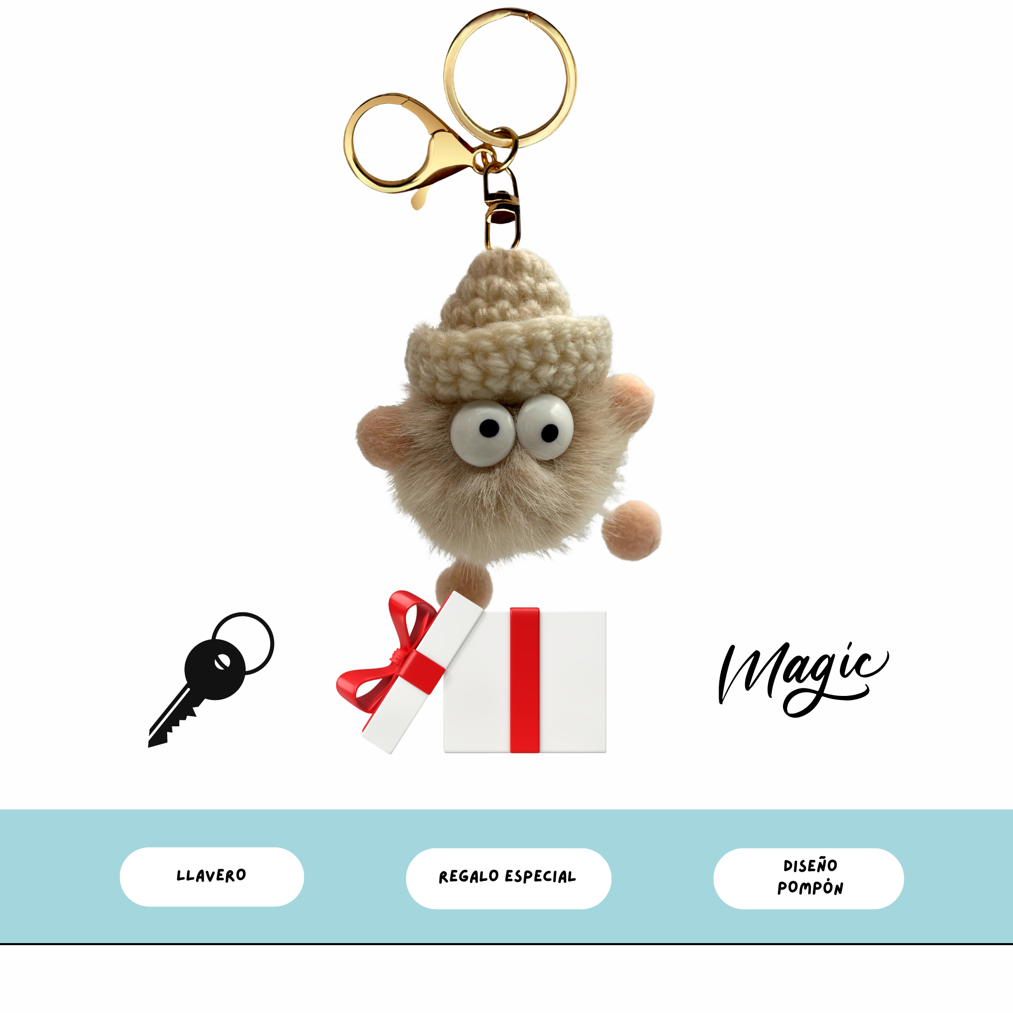 Llavero pompon con ojos beige - imagen 6