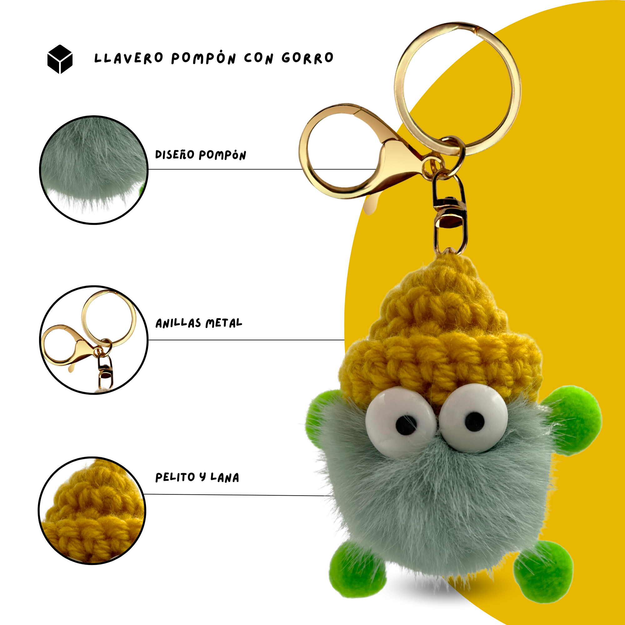 Llavero pompon con ojos verde - imagen 3