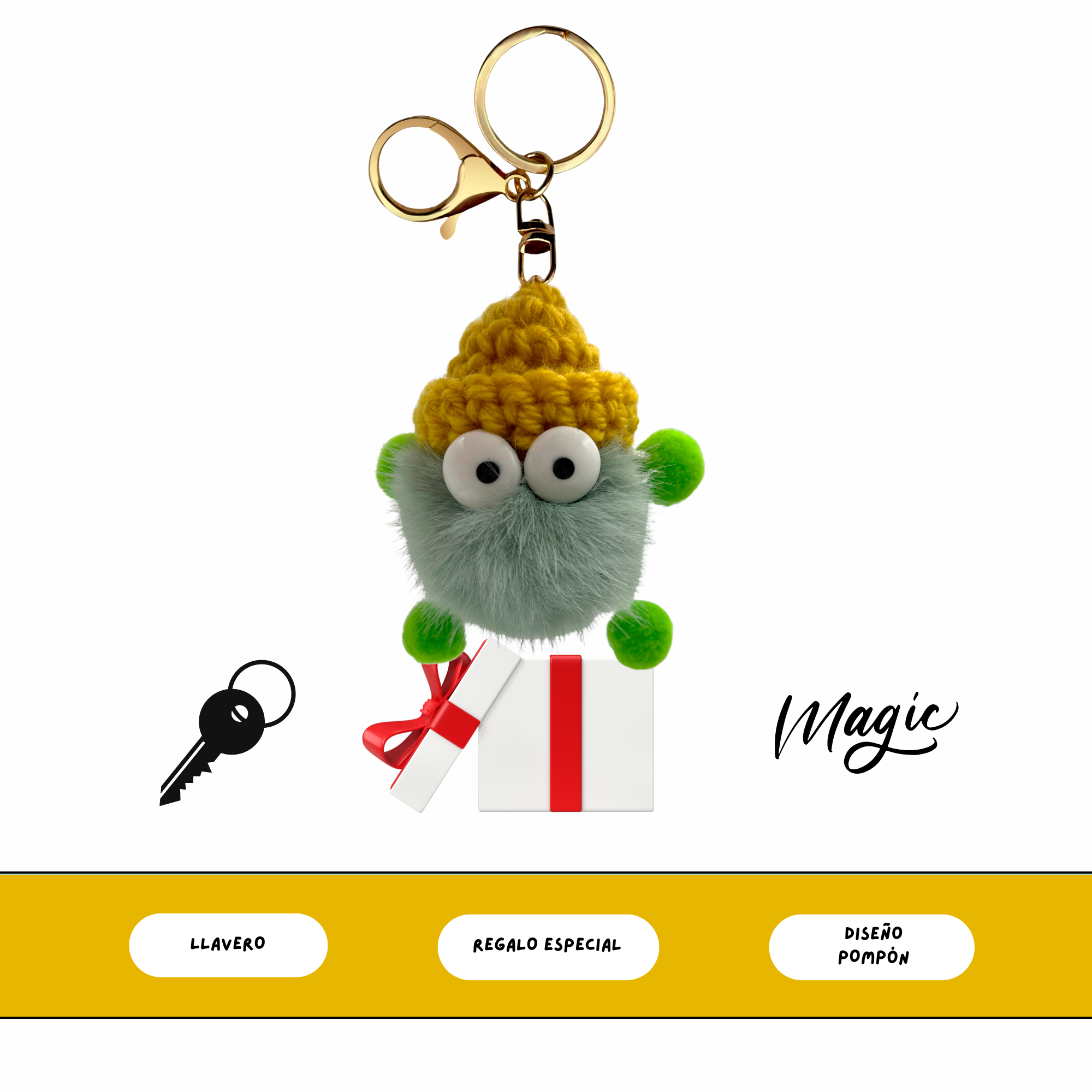 Llavero pompon con ojos verde - imagen 6