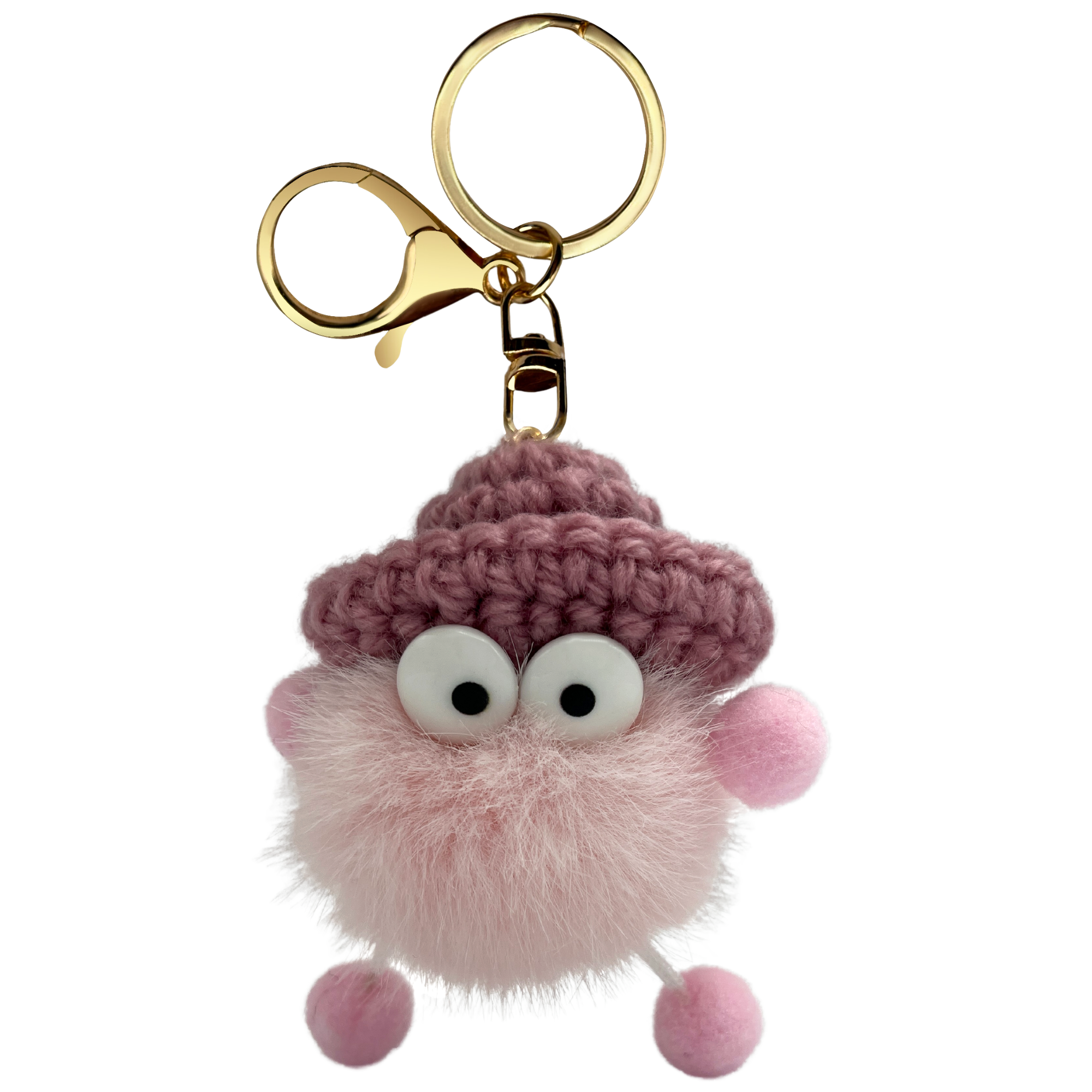 Llavero pompon con ojos rosa