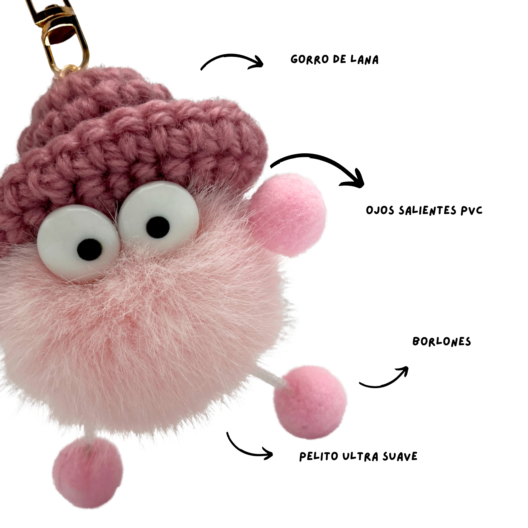 Llavero pompon con ojos rosa - imagen 5