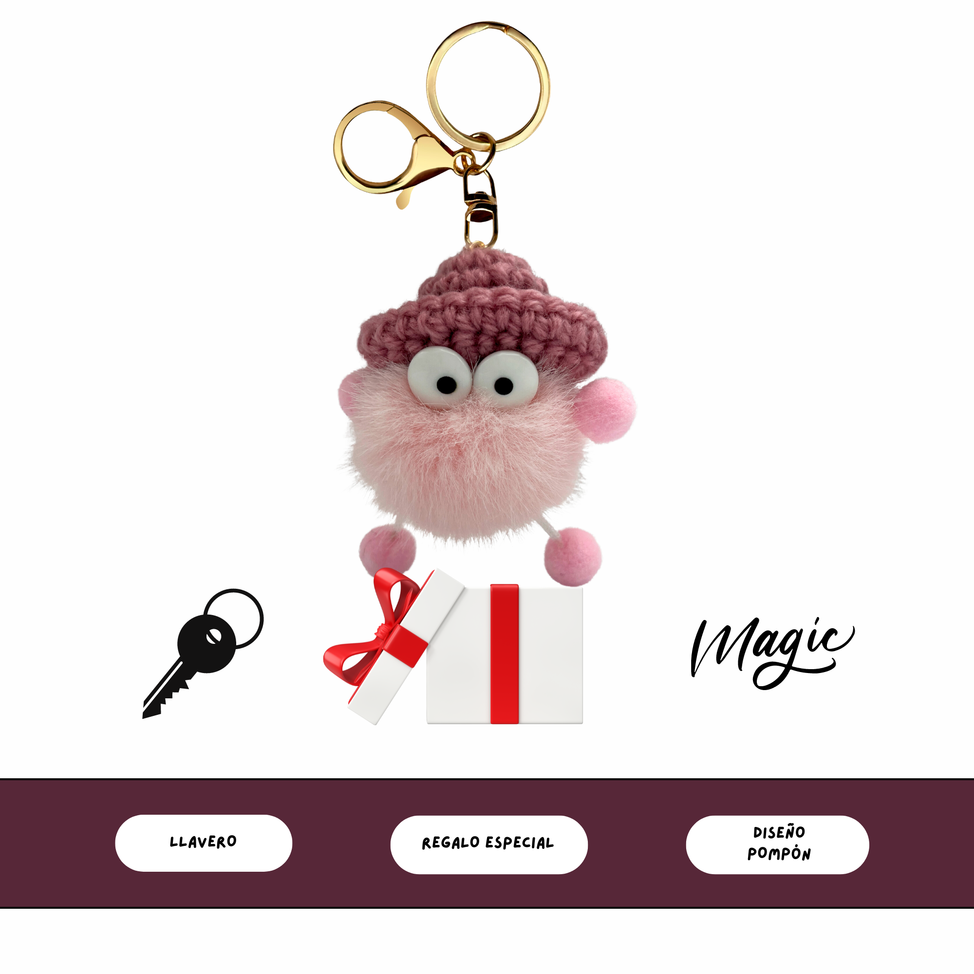 Llavero pompon con ojos rosa - imagen 6
