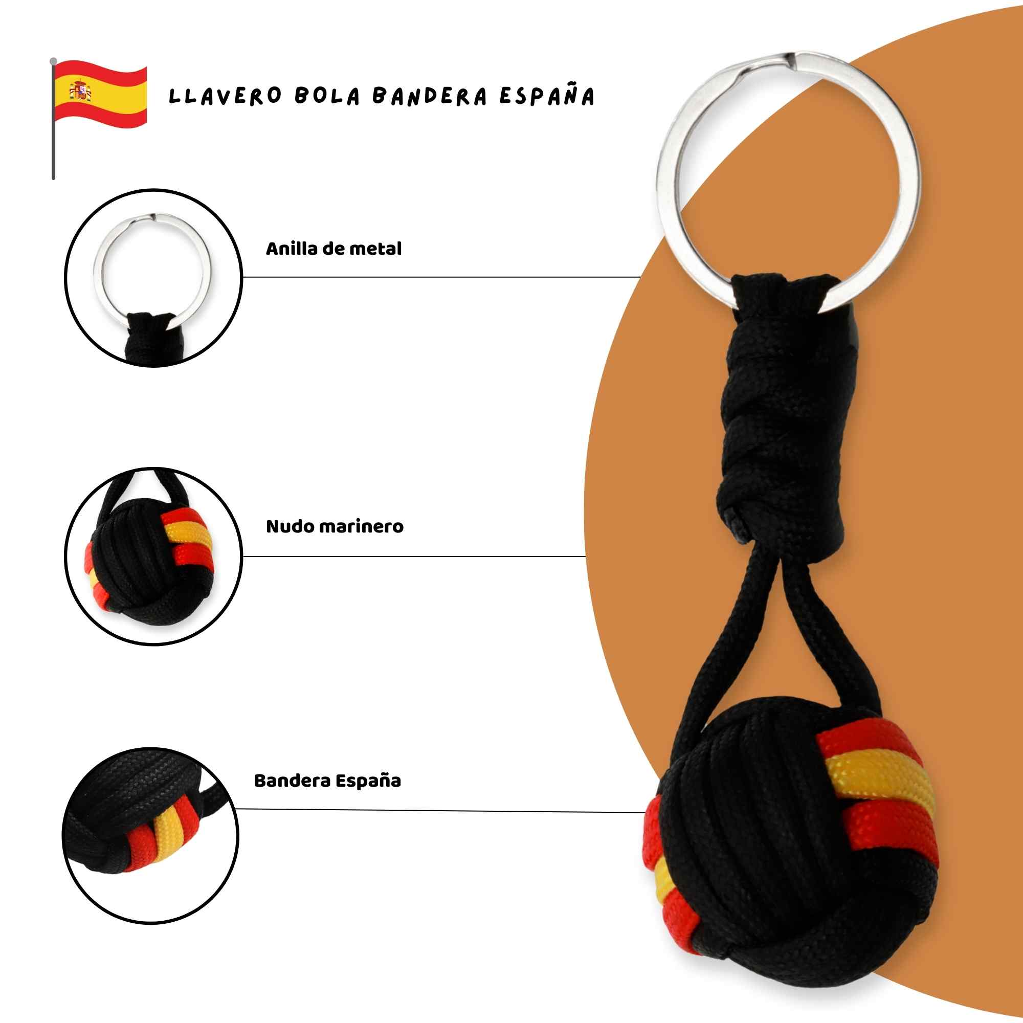 Llavero bola de cuerda negro bandera España - imagen 3