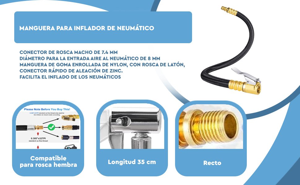 Banner - Manguera para inflador de neumatico rosca 7.6 mm longitud 35 cm