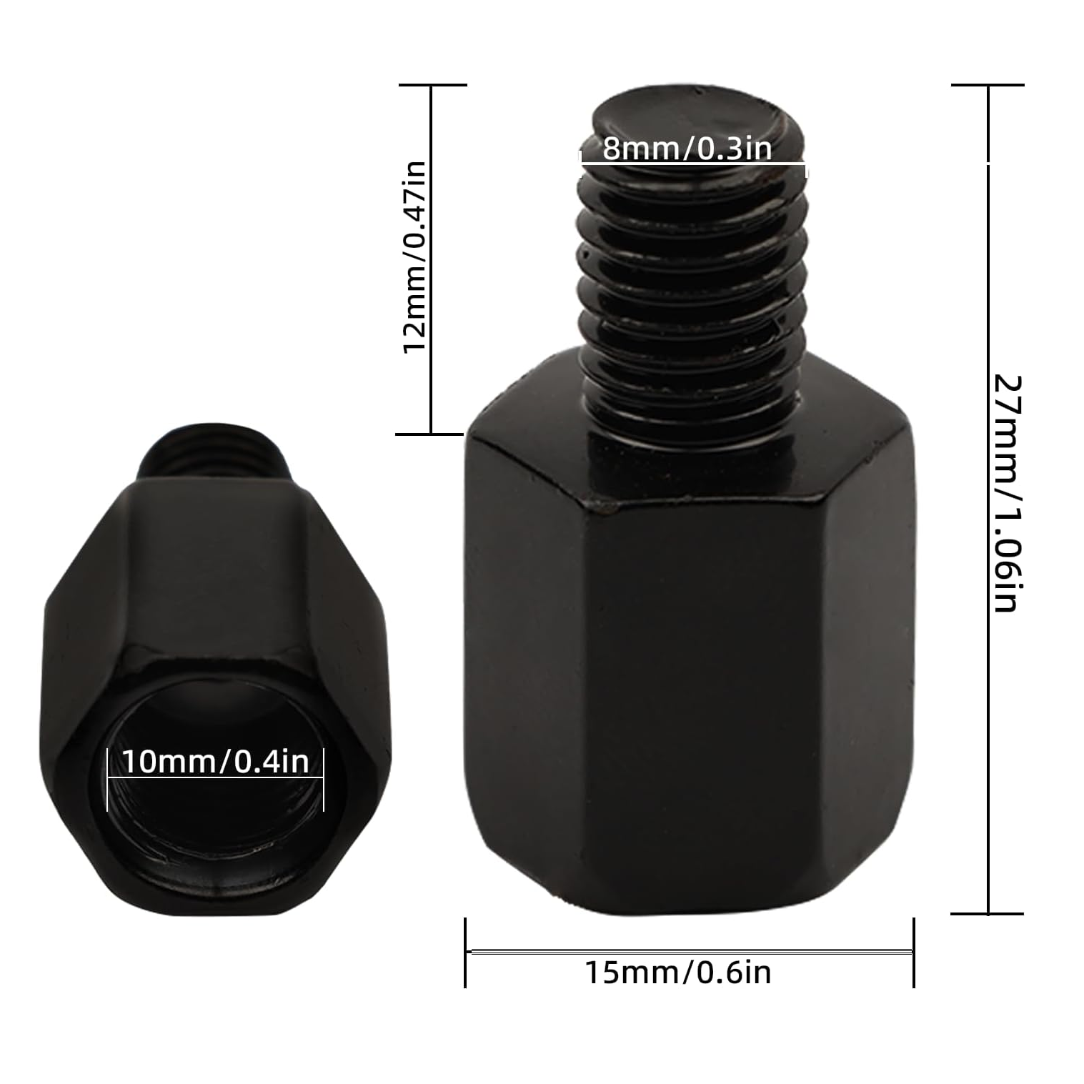 Adaptadores de espejo retrovisor M8 a M10 invertido (2 uds) negro - imagen 5