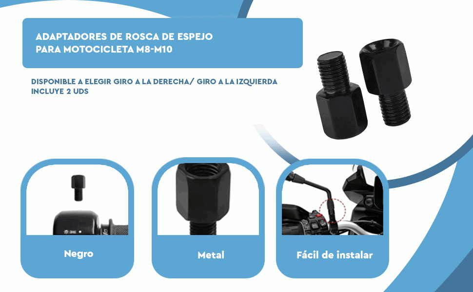 Banner - Adaptadores de espejo retrovisor M8 a M10 invertido (2 uds) negro