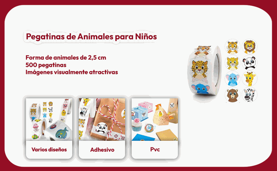 Banner - Rollo pegatinas de animales 2.5 cm 500 unidades