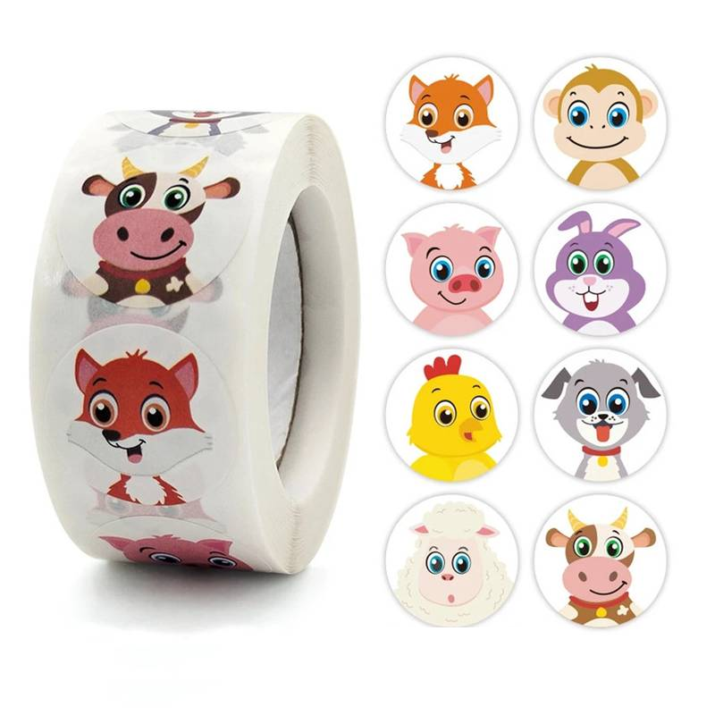 Rollo pegatinas de animales 2.5 cm 500 unidades tipo 2 - imagen 1