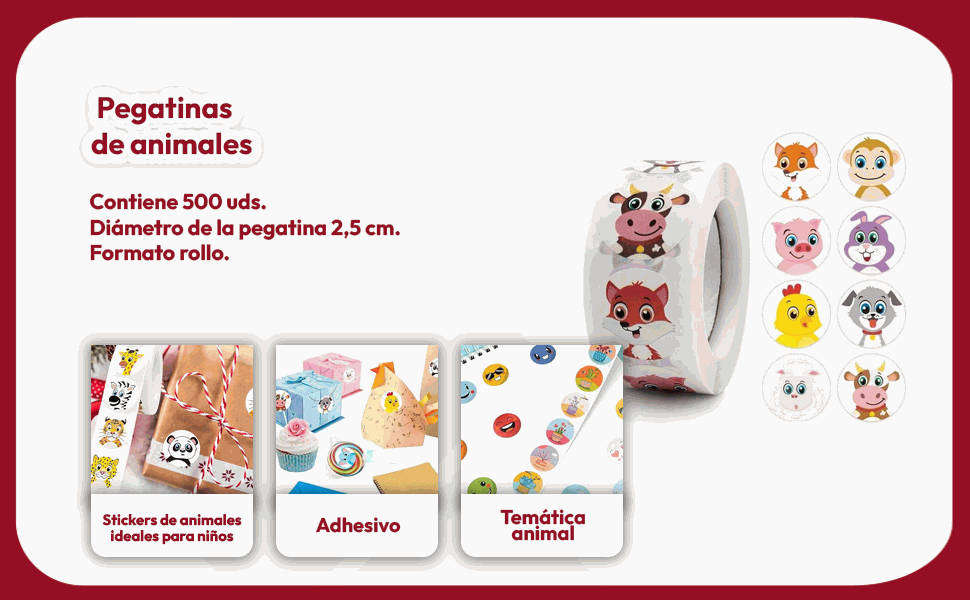 Banner - Rollo pegatinas de animales 2.5 cm 500 unidades tipo 2