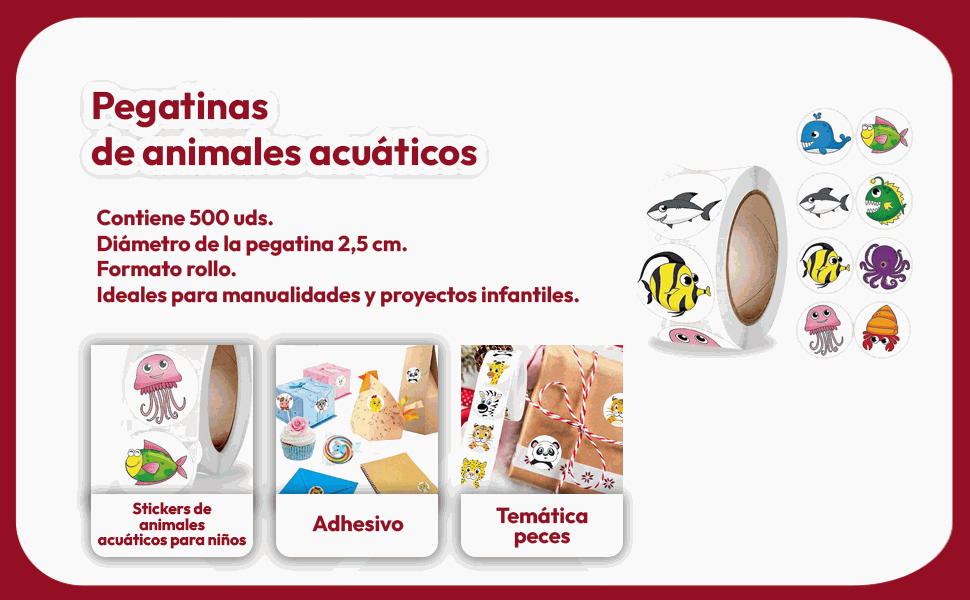 Banner - Rollo pegatinas de animales 2.5 cm 500 unidades tipo 3