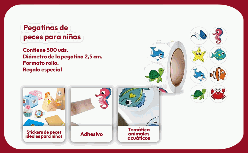 Banner - Rollo pegatinas de animales 2.5 cm 500 unidades tipo 4