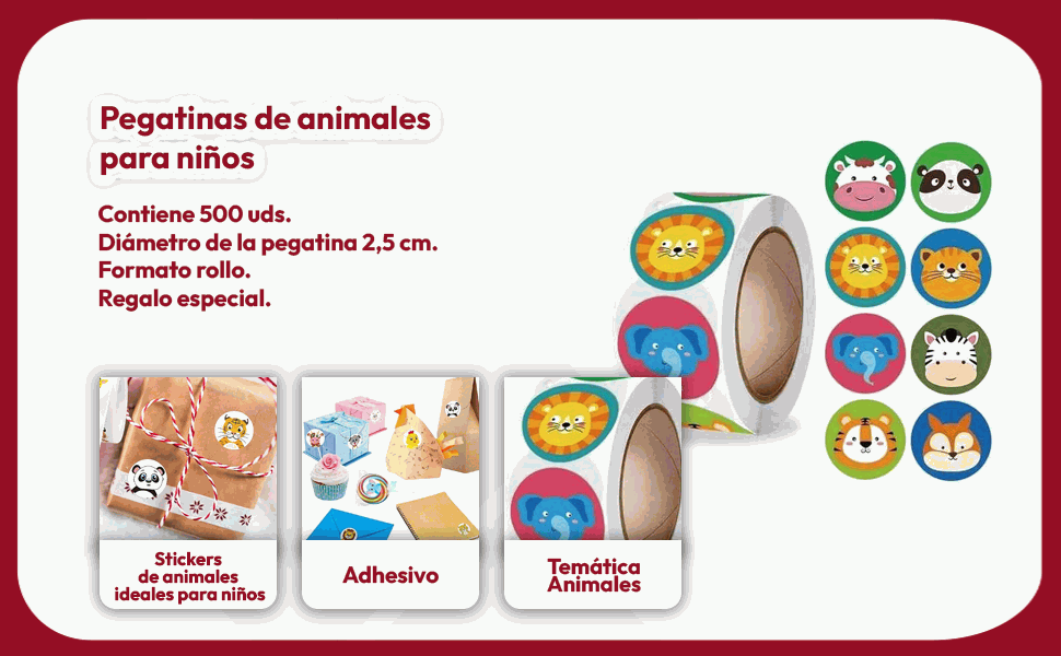 Banner - Rollo pegatinas de animales 2.5 cm 500 unidades tipo 5