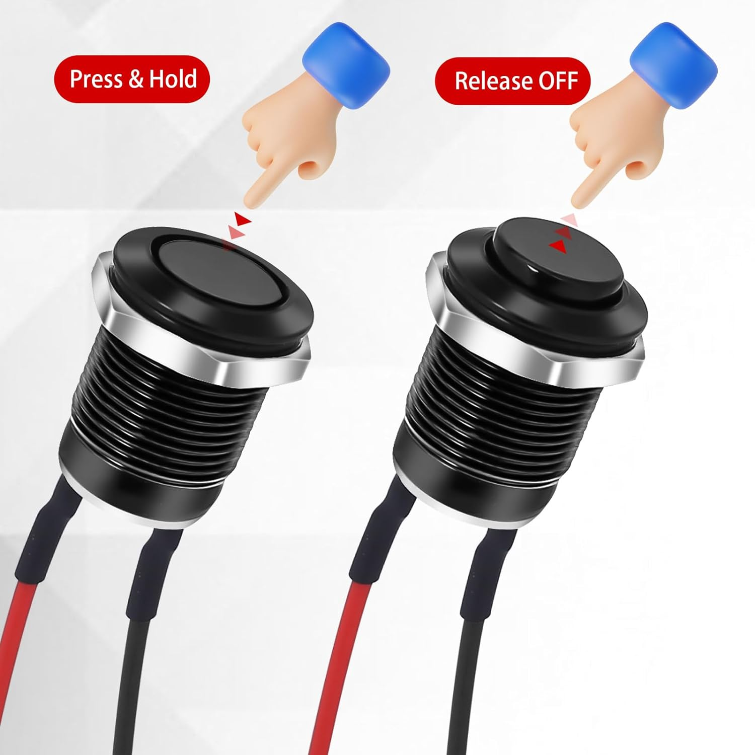 Interruptor botón con cable de 2 vias 12mm IP65 ON/OFF 2A 250V AC - imagen 3