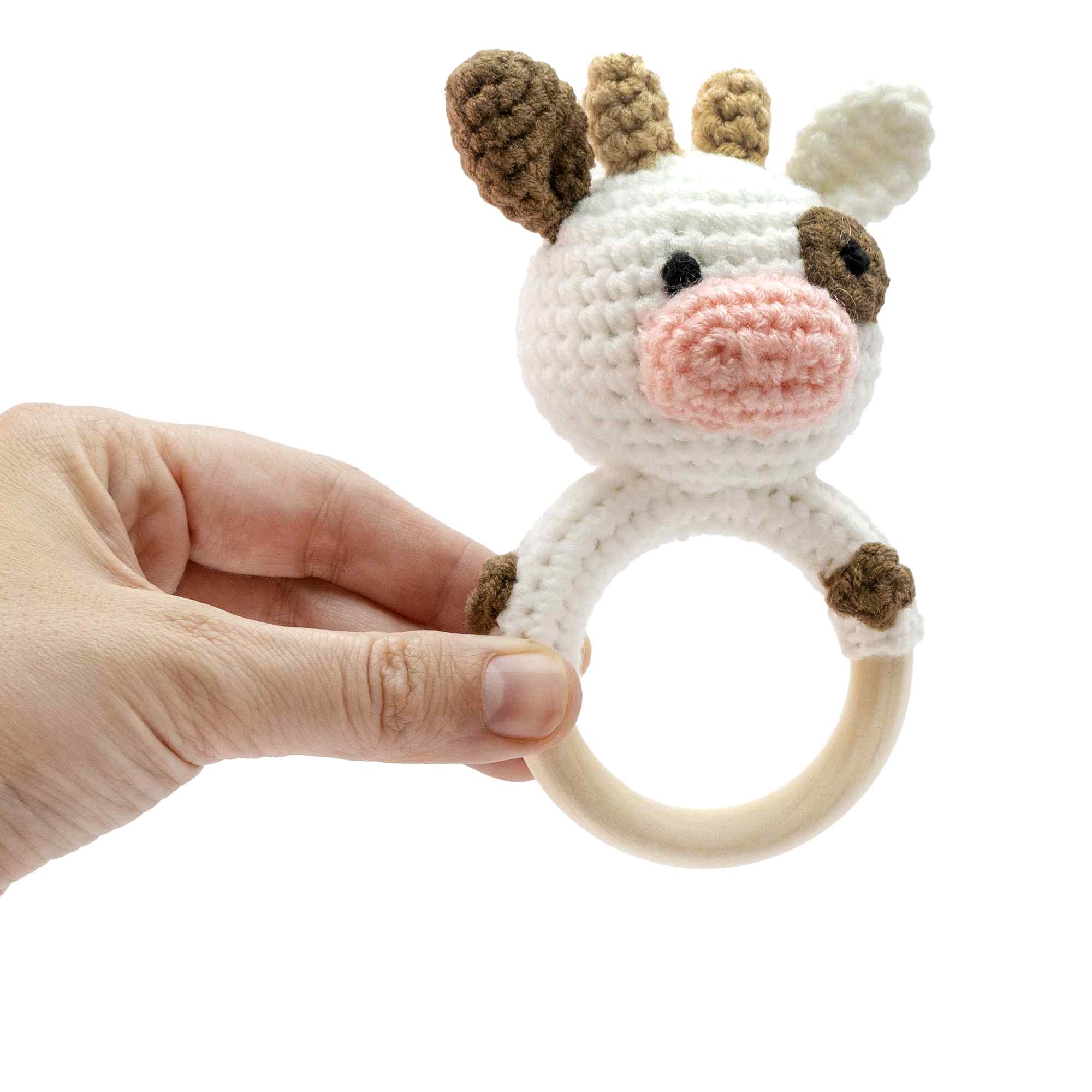Sonajero para bebe diseño Vaca mango madera - imagen 3