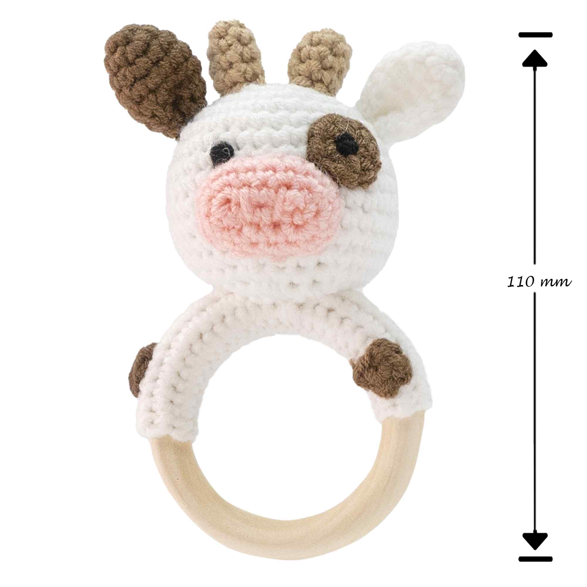 Sonajero para bebe diseño Vaca mango madera - imagen 5