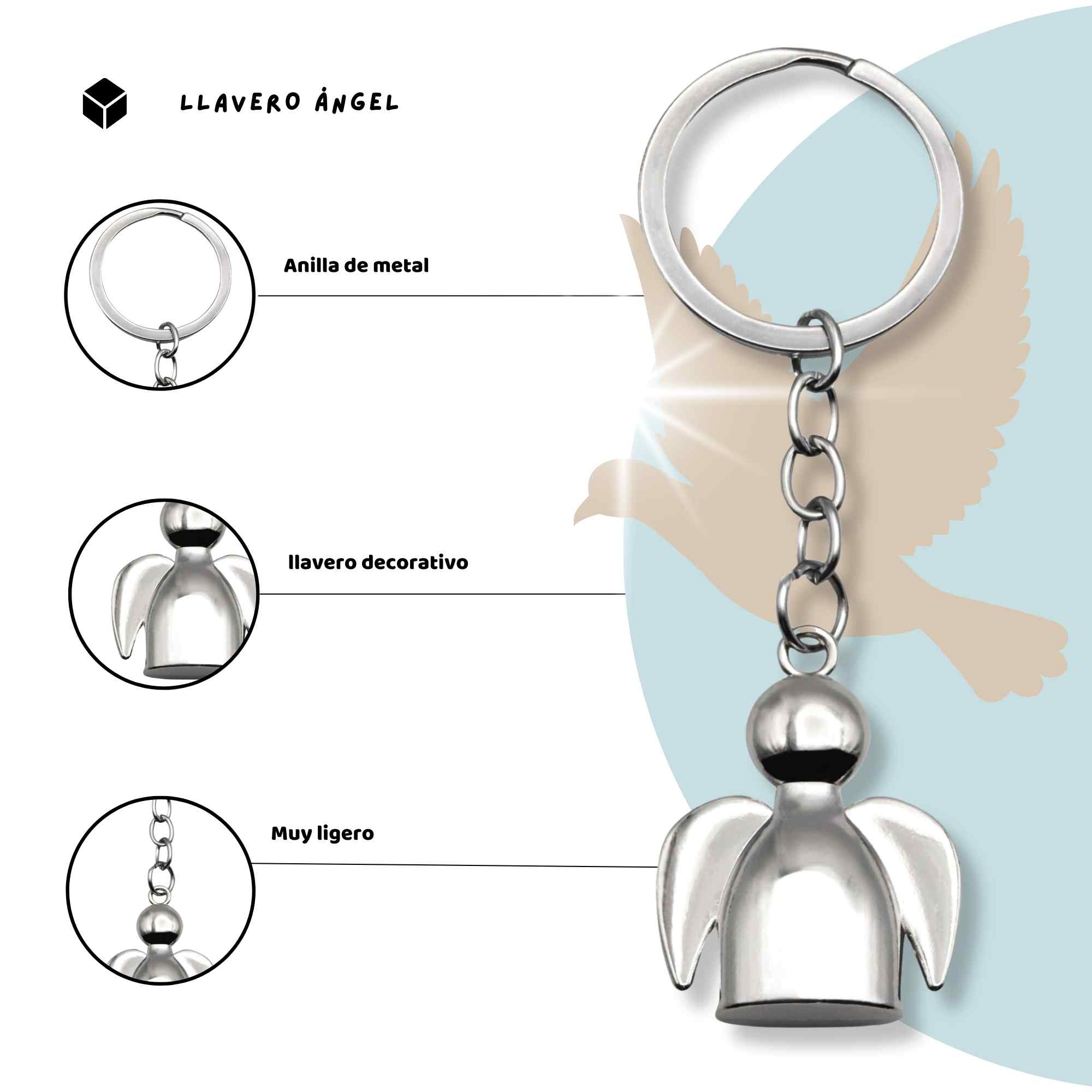 Llavero metálico Ángel de la guarda - imagen 3