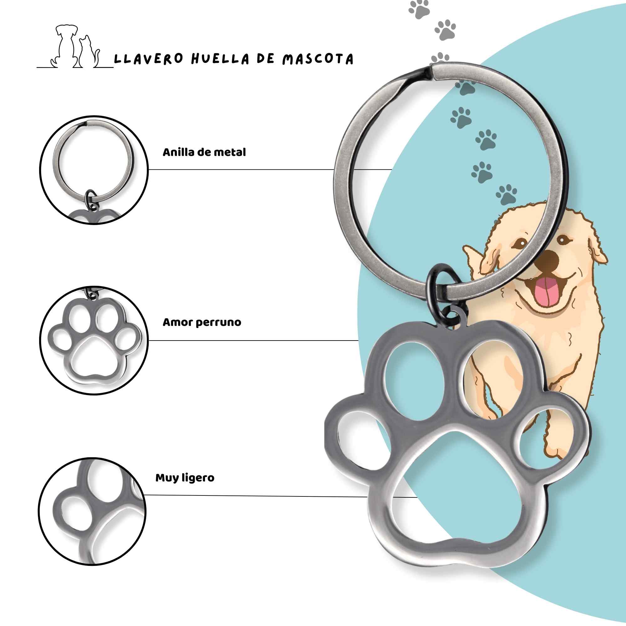 Llavero metálico huella pata de perro - imagen 3
