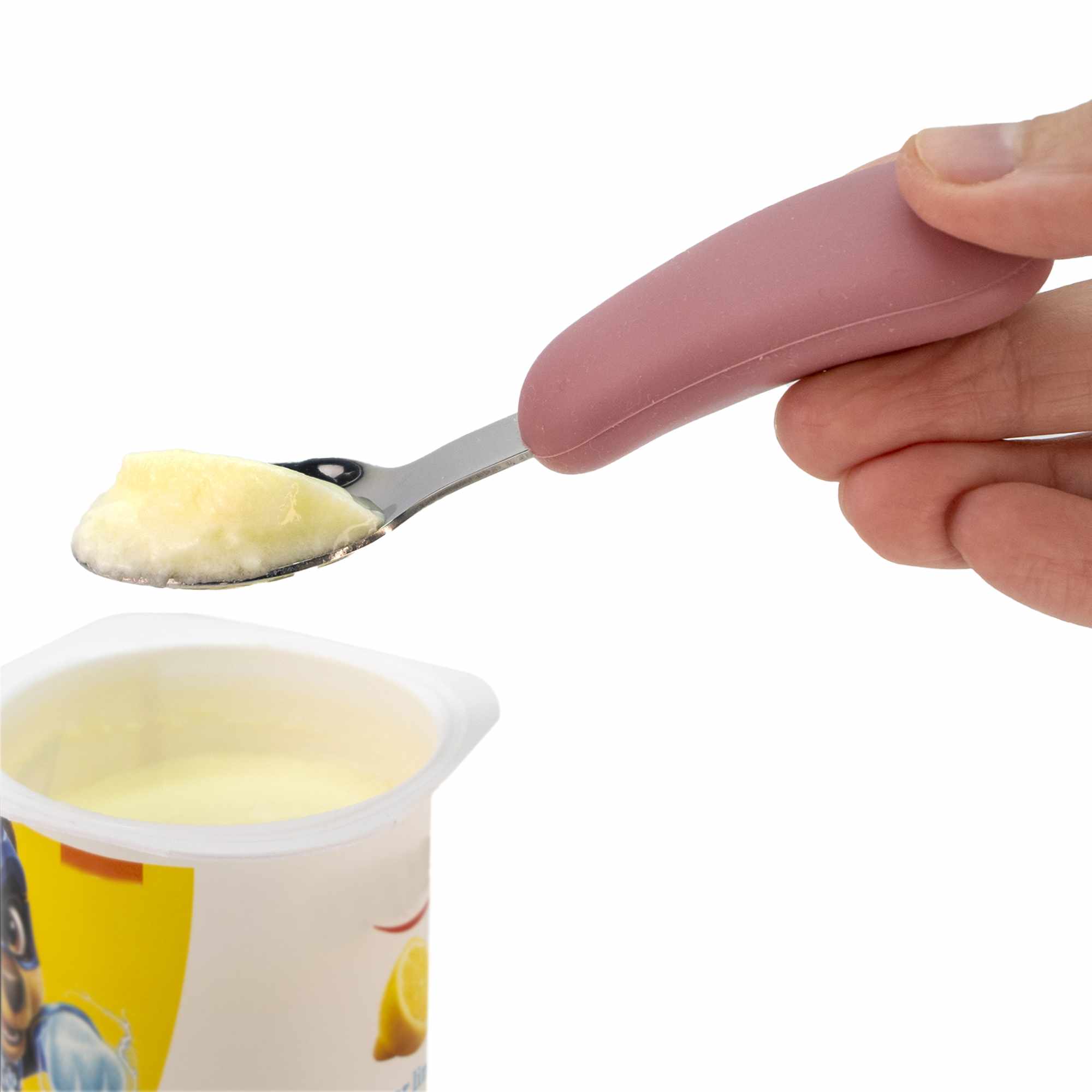 Cubiertos bebe cuchara y tenedor silicona y acero inox rosa - imagen 3