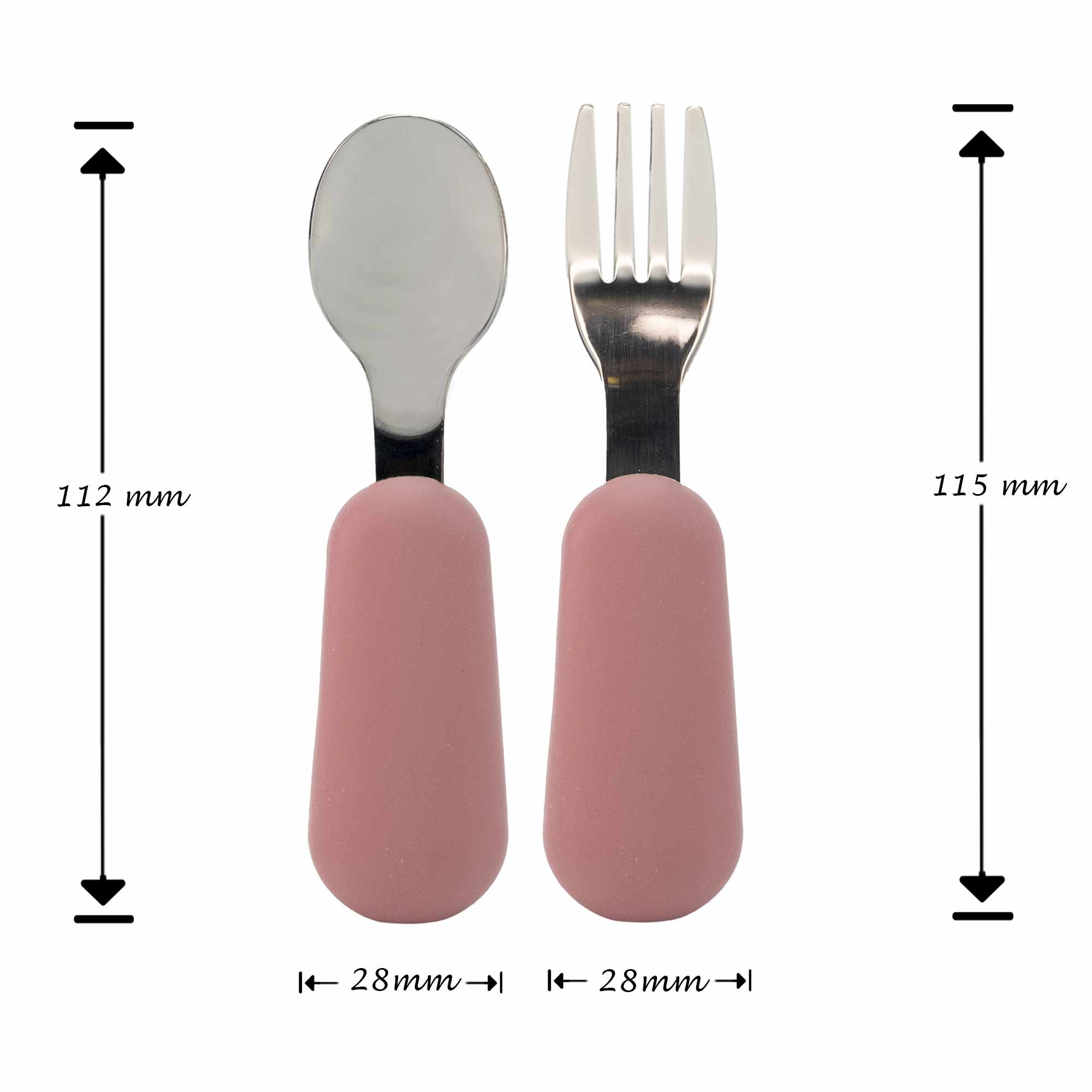 Cubiertos bebe cuchara y tenedor silicona y acero inox rosa - imagen 6