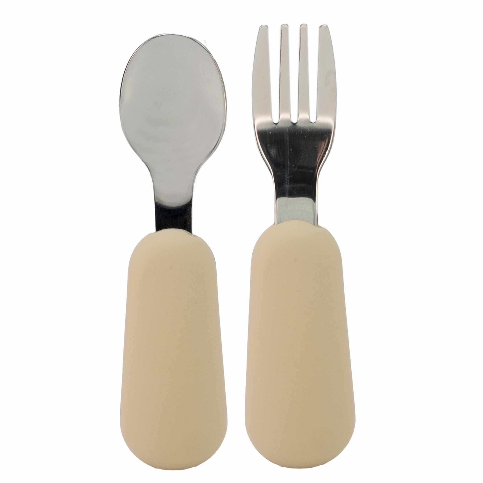 Cubiertos bebe cuchara y tenedor silicona y acero inox beige - imagen 1
