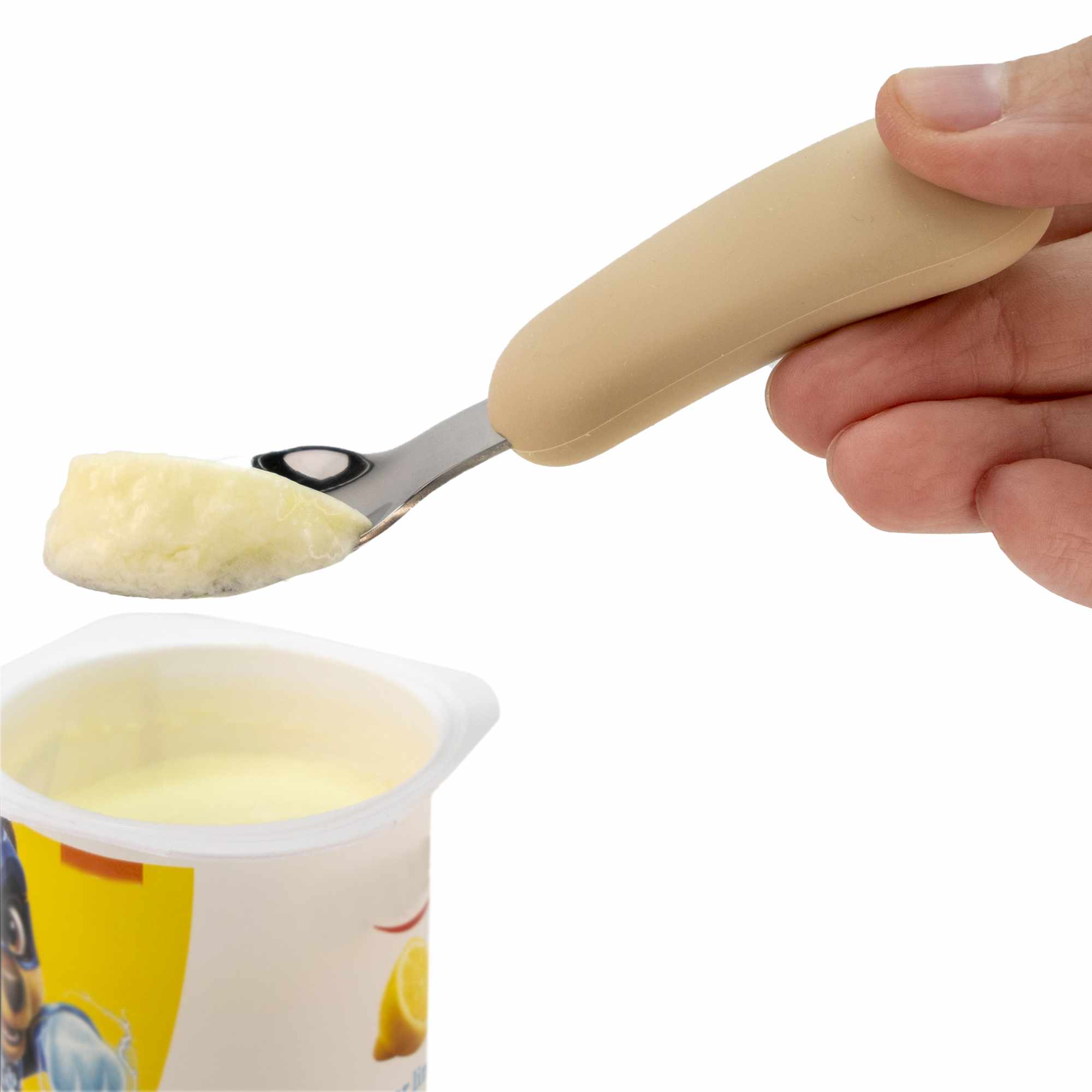 Cubiertos bebe cuchara y tenedor silicona y acero inox beige - imagen 3