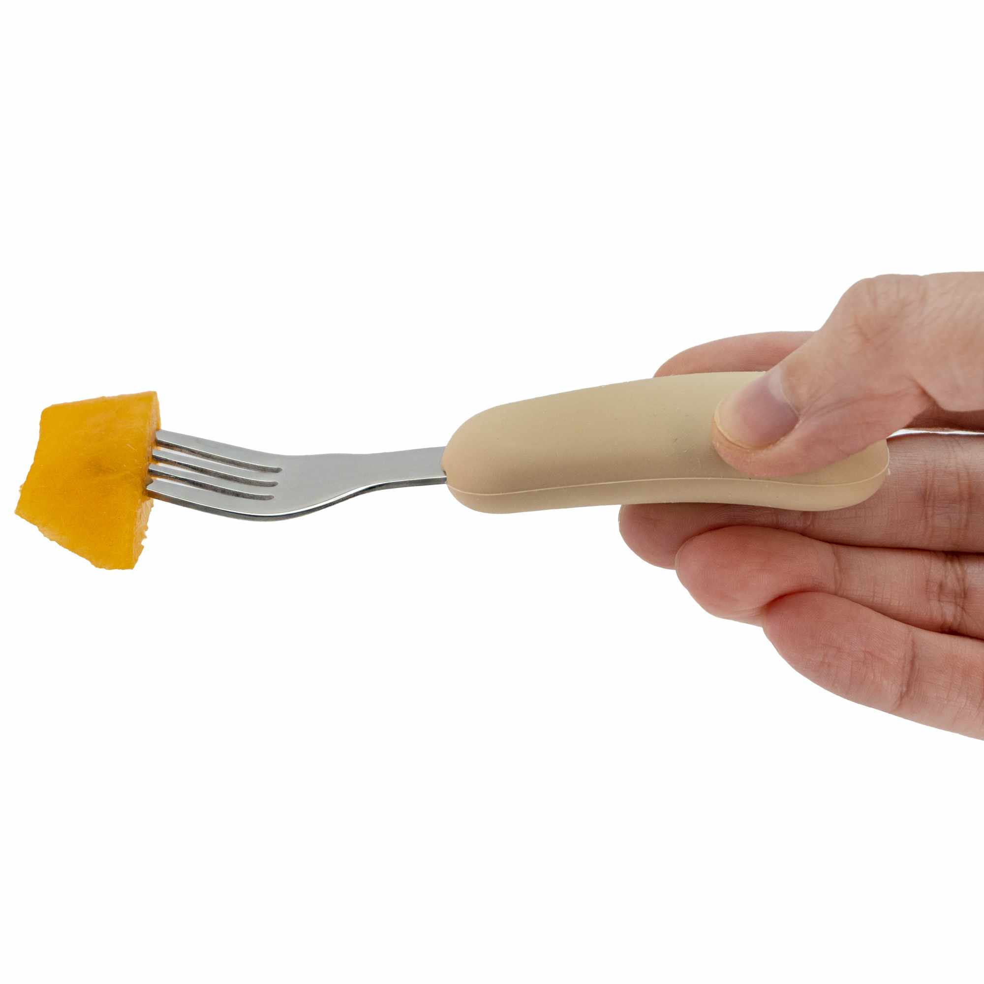 Cubiertos bebe cuchara y tenedor silicona y acero inox beige - imagen 5