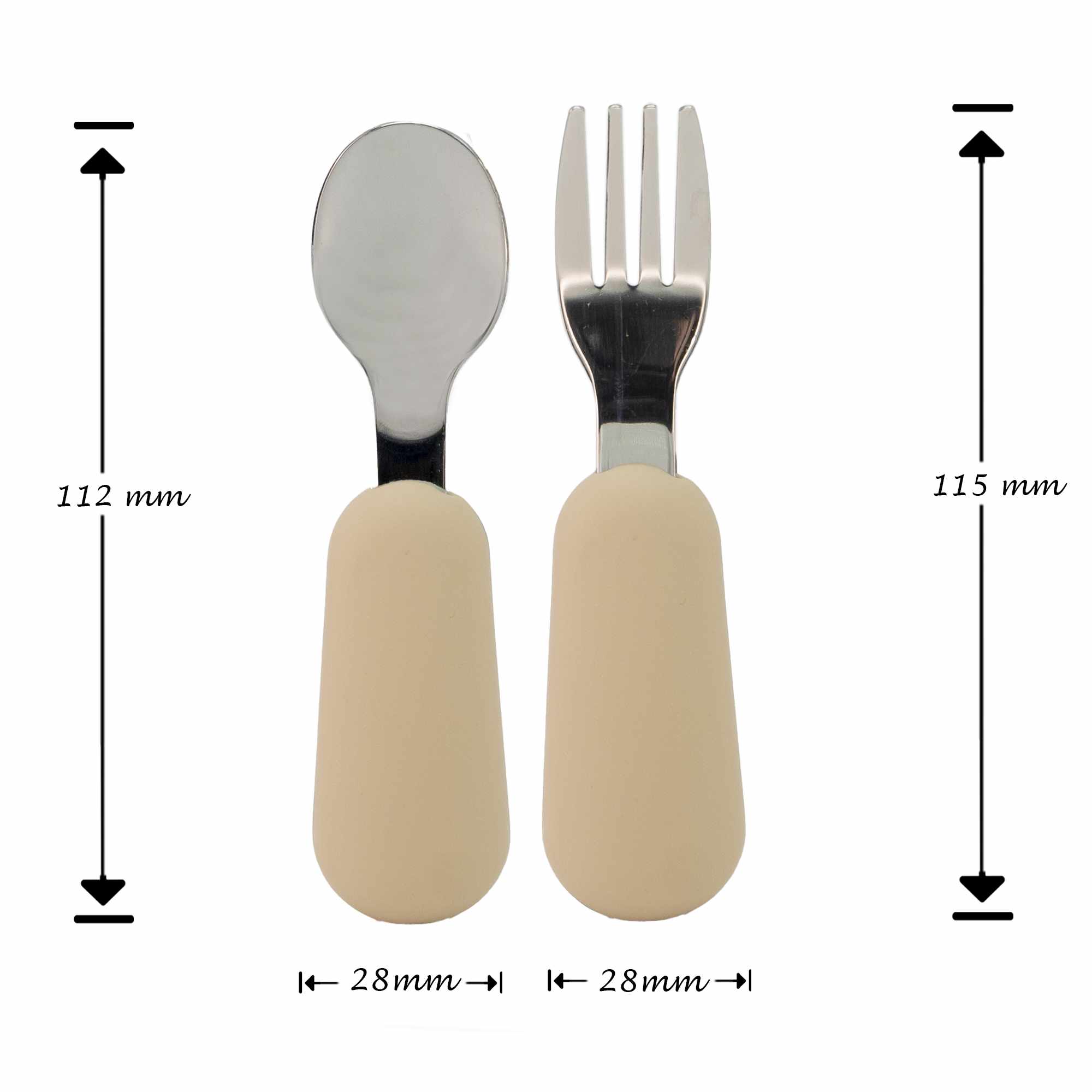 Cubiertos bebe cuchara y tenedor silicona y acero inox beige - imagen 6