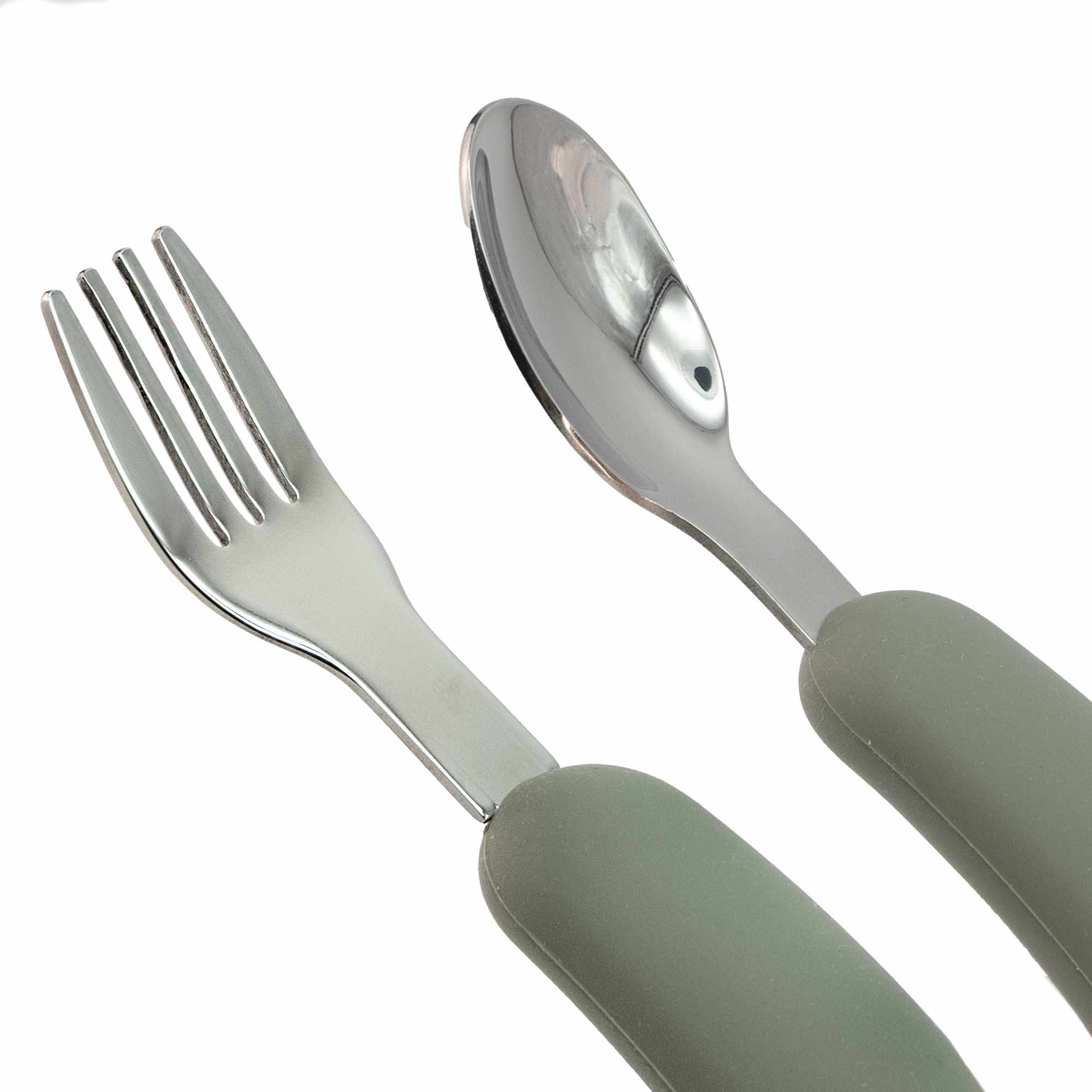 Cubiertos bebe cuchara y tenedor silicona y acero inox verde - imagen 2