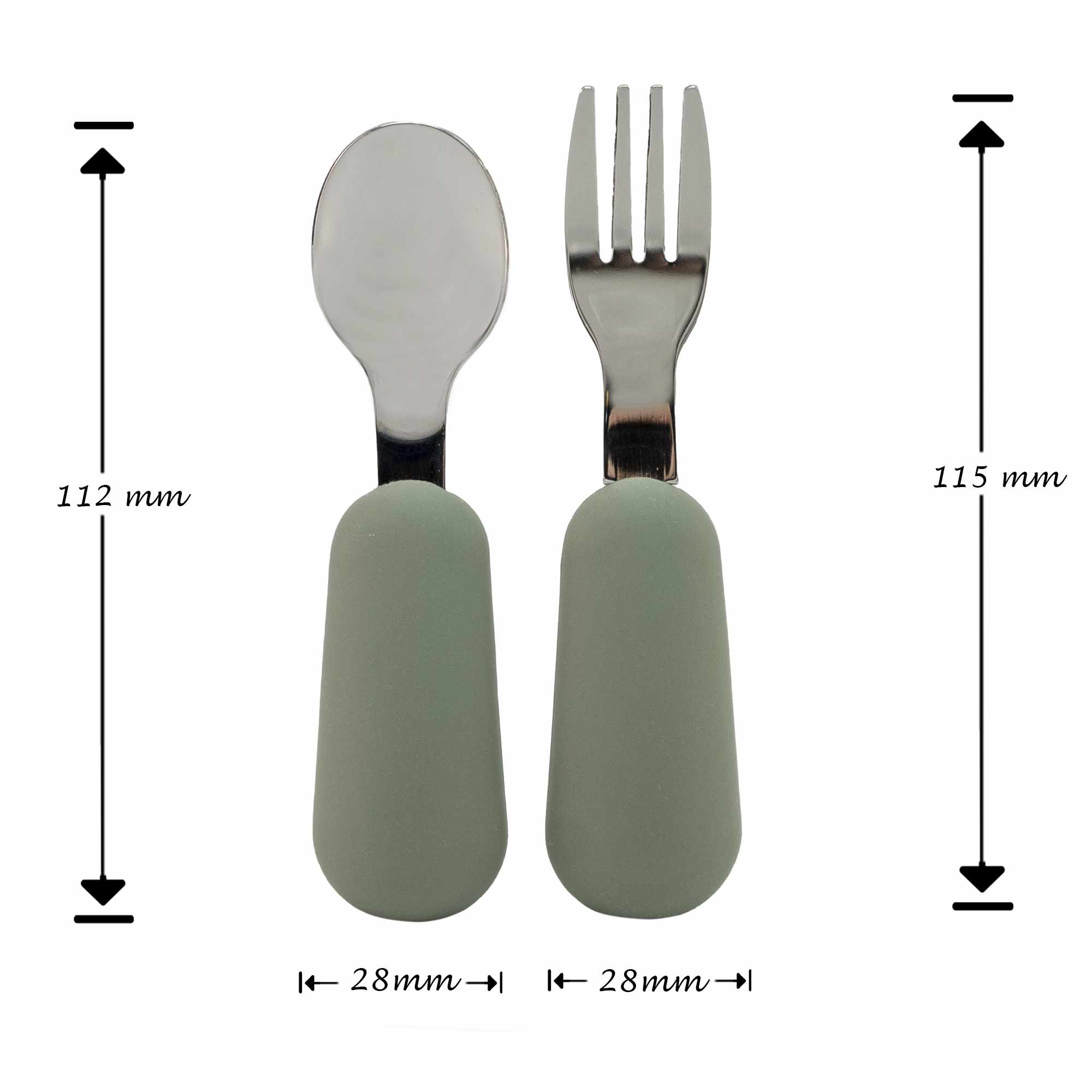 Cubiertos bebe cuchara y tenedor silicona y acero inox verde - imagen 6