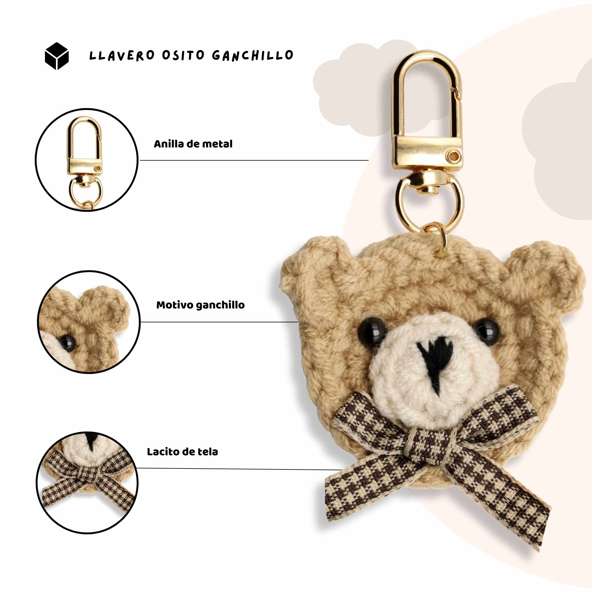 Llavero osito con lazo tela beige - imagen 3