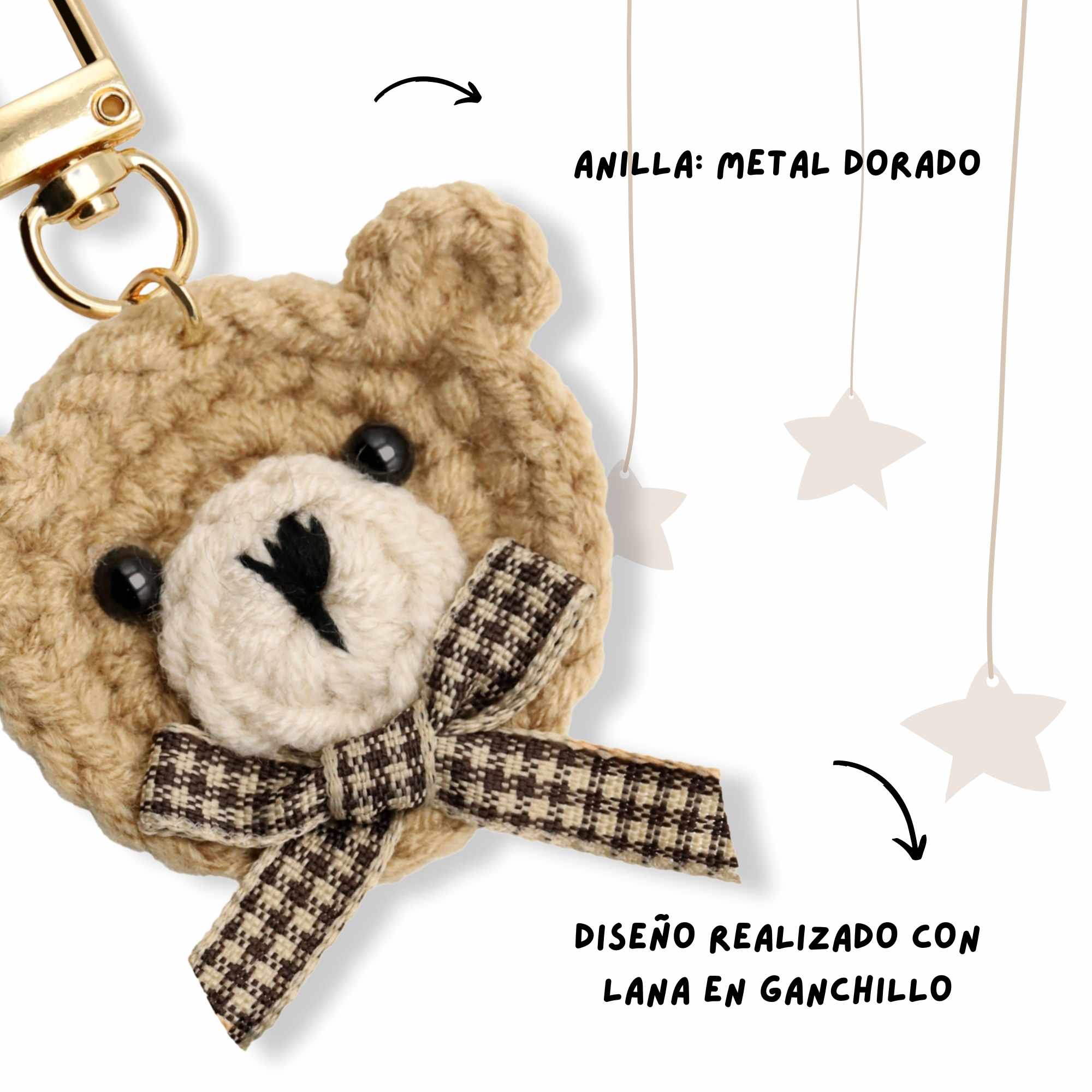 Llavero osito con lazo tela beige - imagen 5