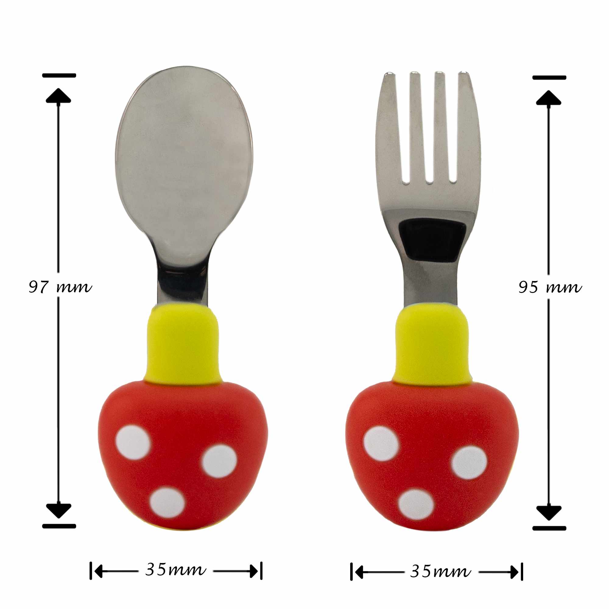 Cubiertos bebe cuchara y tenedor silicona hongo y acero inox rojo - imagen 7