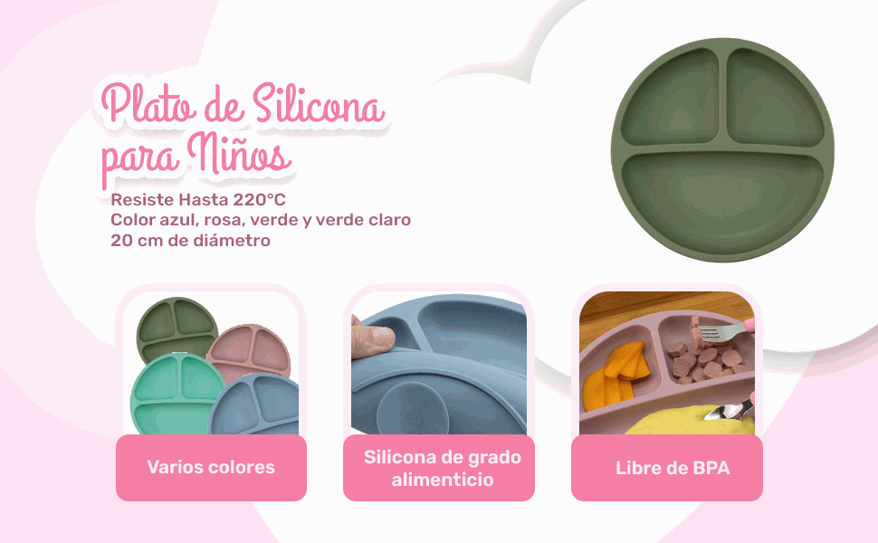 Banner - Plato de Silicona para Bebé Con Ventosa Antideslizante Rosa