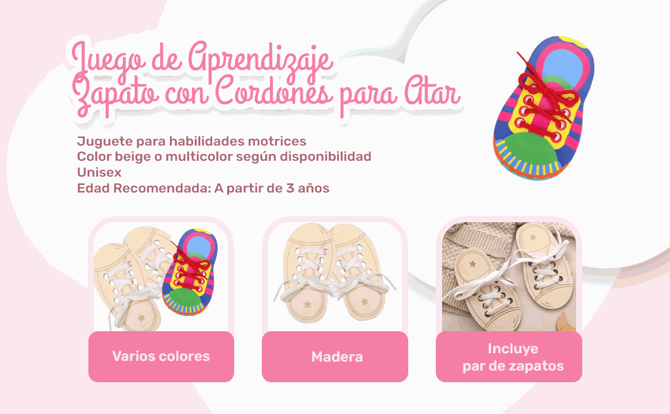 Banner - Juego de aprendizaje zapato con cordones para atar multicolor