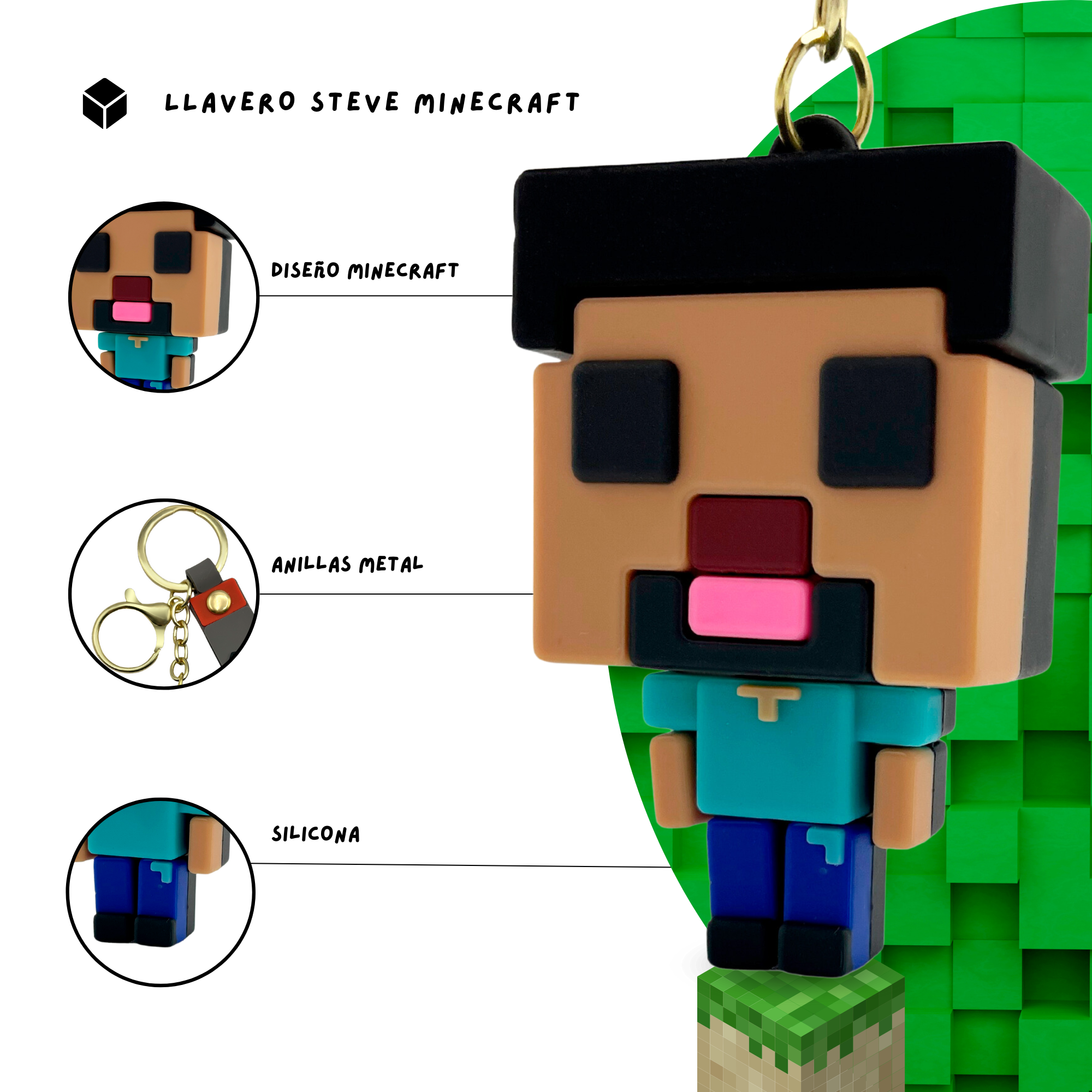 Llavero Steve Minecraft Azul - imagen 4