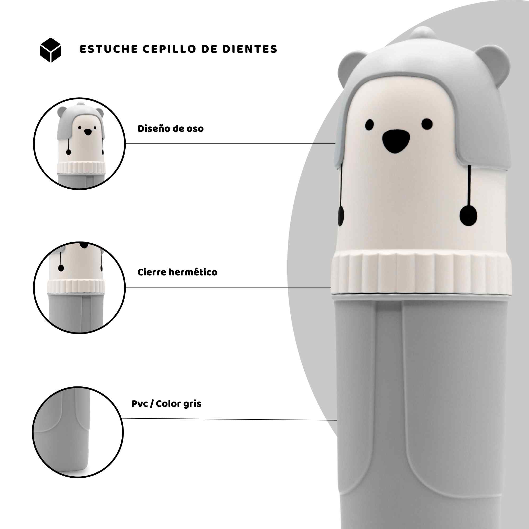 Estuche Para Cepillo De Dientes Con Oso Gris - imagen 5
