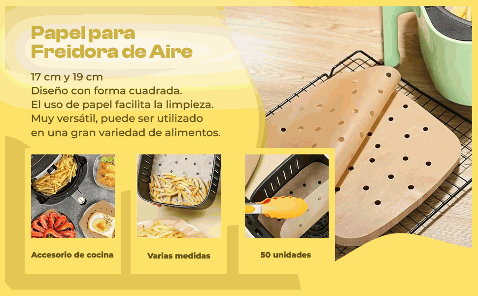 Banner - Papel para Freidora de Aire cuadrado 17 cm pack 50 unidades