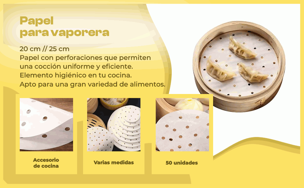 Banner - Papel para Vaporera De Bambú Redondo 20 cm pack 50 unidades