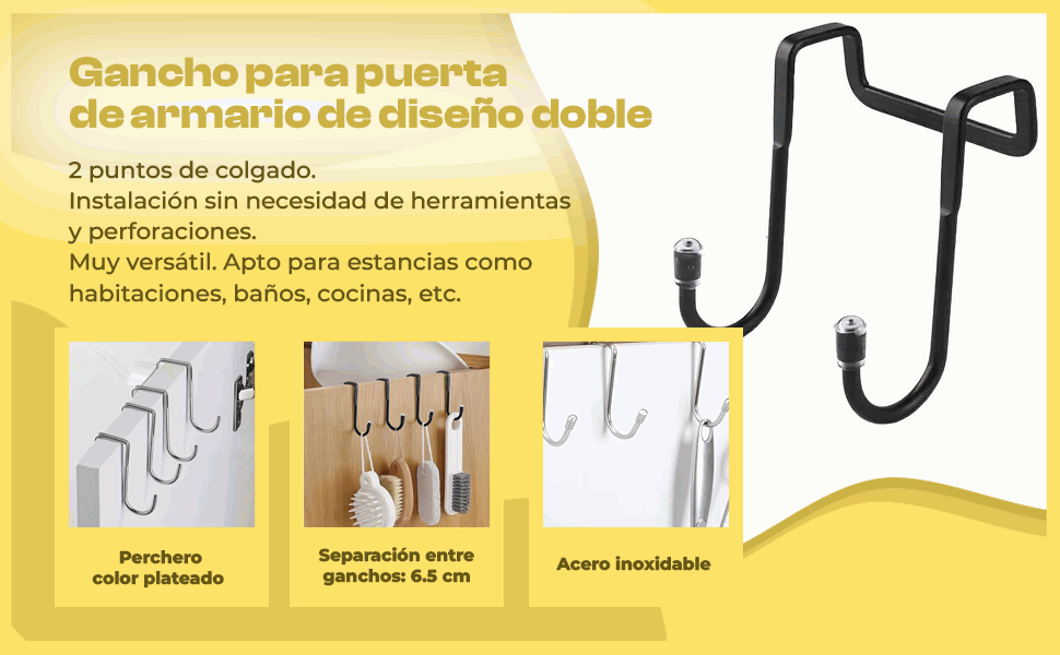 Banner - Gancho para puerta de armario de acero inoxidable diseño doble plateados