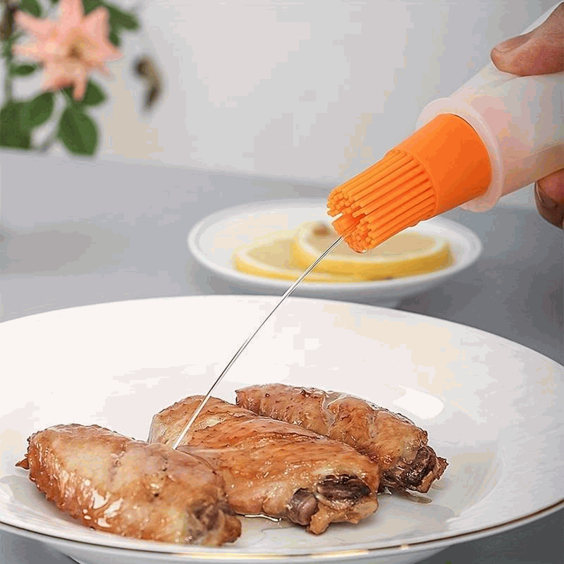 Bote dispensador aceite con cepillo silicona naranja 60 ml - imagen 2