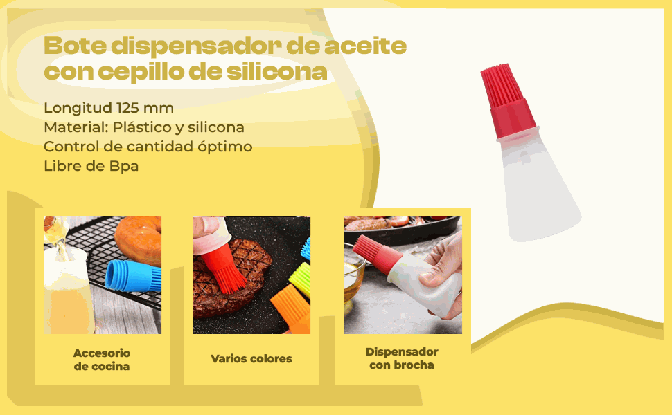Banner - Bote dispensador aceite con cepillo silicona naranja 60 ml