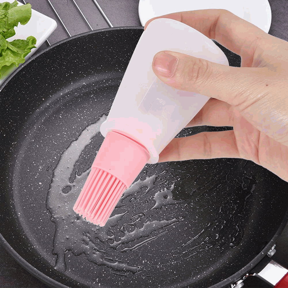 Bote dispensador aceite con cepillo silicona rosa - imagen 2